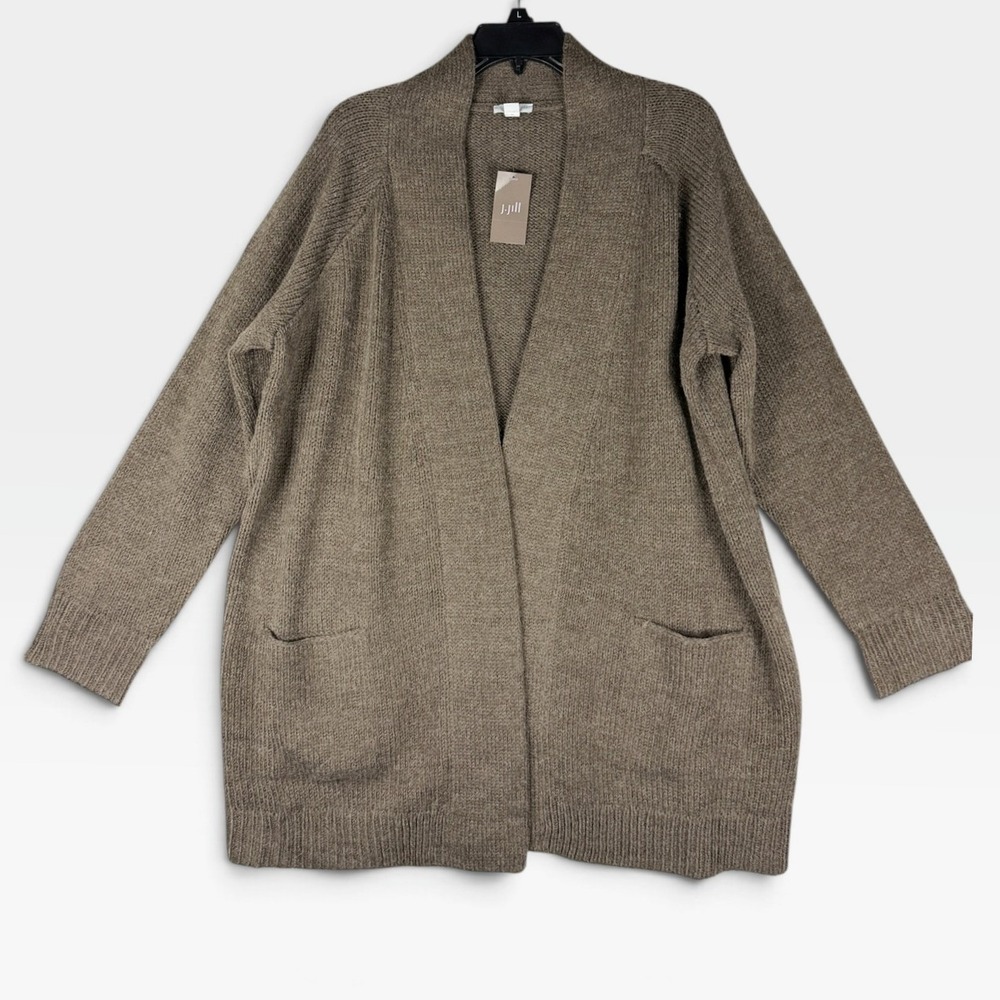 J. Jill Cardigan Open Front Shawl Collar Womens M Brown Peat Heather Wool NWT